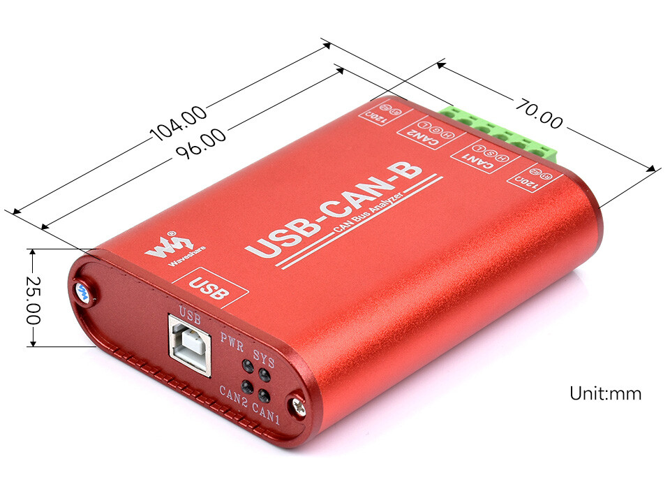 WaveShare USB til CAN-adapter, dualkanal, CAN-analysator, industriel isolering