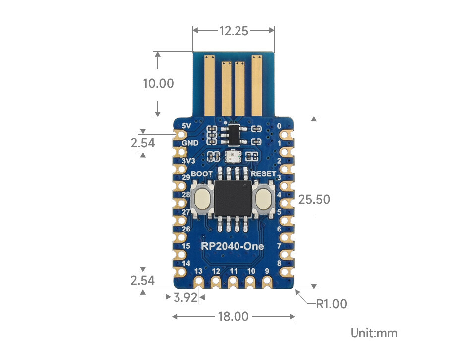 WaveShare RP2040-One 4MB Flash MCU-kort baseret på Raspberry Pi RP2040