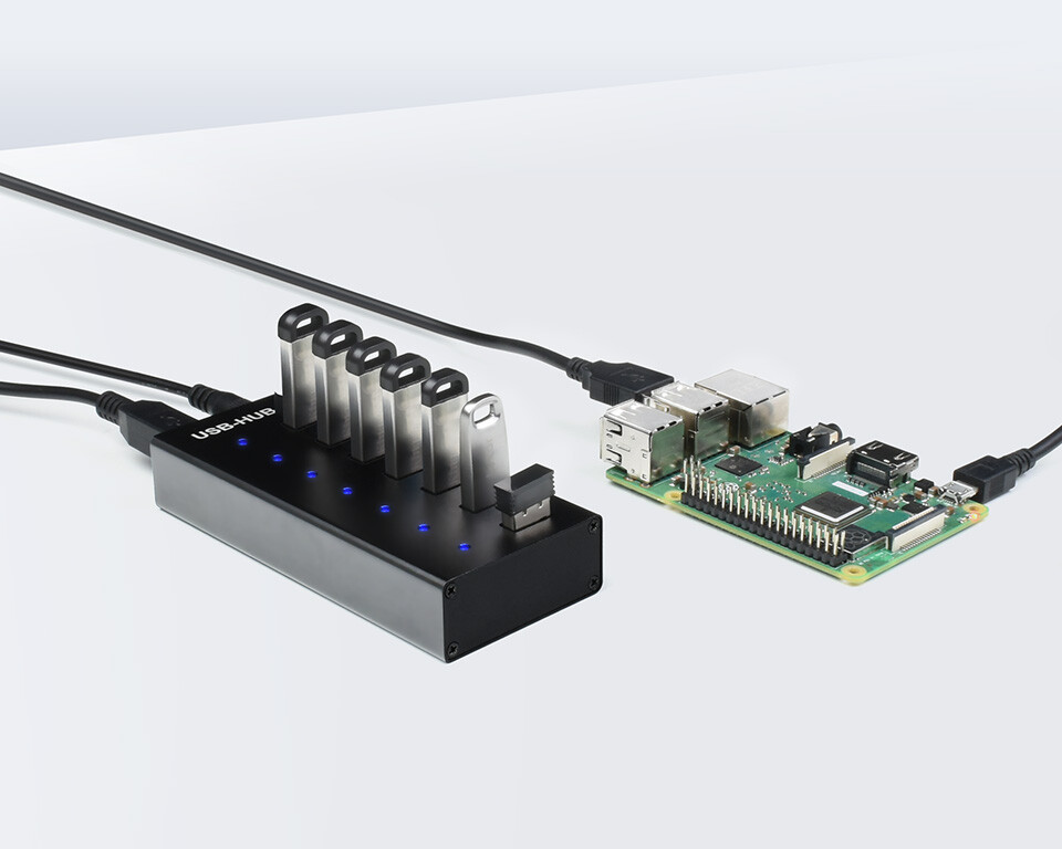 WaveShare Industrielle USB-HUB med 7x USB 2.0-porte