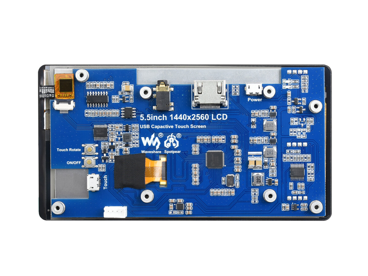 WaveShare 5,5 Zoll 2K Kapassitivt Touch LCD-display med kabinet til Raspberry Pi 1440x2560 HDMI-interface IPS-skærm