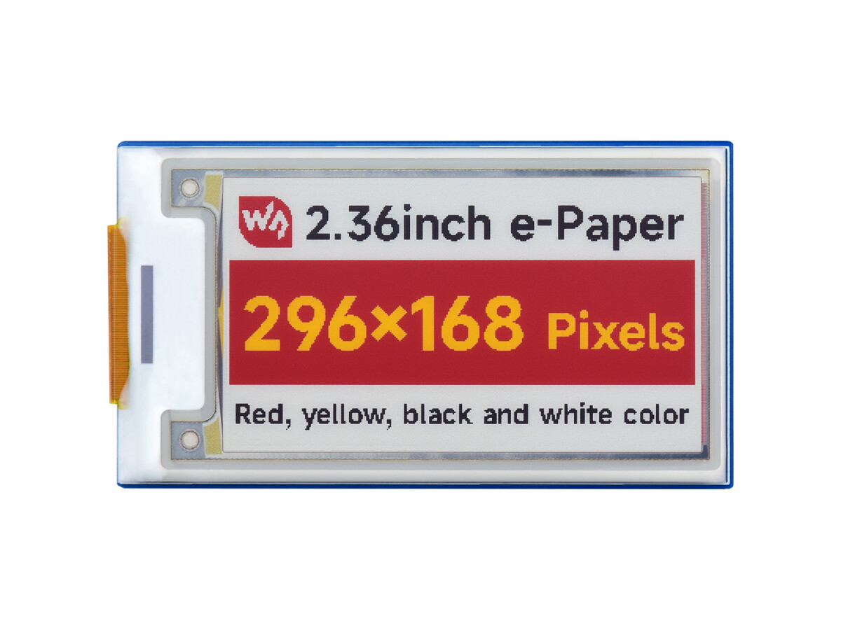 WaveShare 2,36 Zoll E-Paper Modul (G) 296x168 Rød/Gul/Sort/Hvid