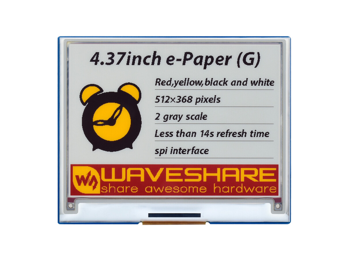 WaveShare 4,37 Zoll E-Paper Modul (G) 512x368 Rød/Gul/Sort/Hvid