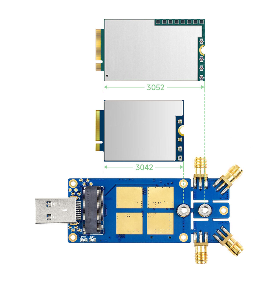 WaveShare 5G DONGLE Modul, fire antenner, USB3.1 aluminiumslegeringskøler, M.2 Key B interface