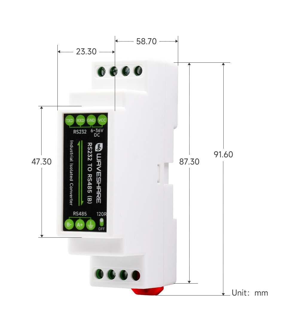 WaveShare RS232 To RS485 Konverter (B) Aktiv digital isolator, monteringsbeslag, lynsikker, anti-stød.