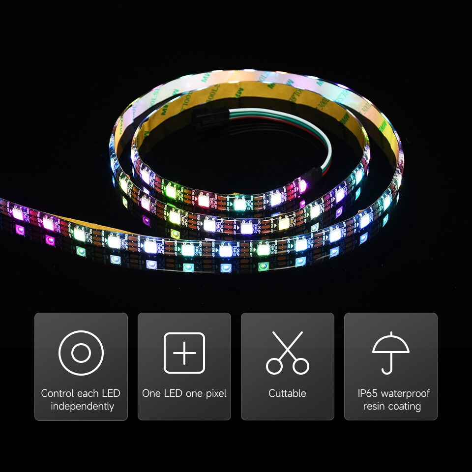 WaveShare WS2812 Digital RGB LED Strip Klipbar Programmerbar