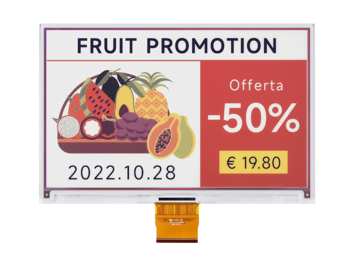 (Stoppet) WaveShare 7,3 Zoll ACeP 7-farvet e-Papir E-Ink rå display 800x480 Pixel