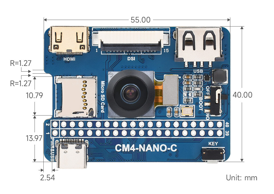 WaveShare Nano Base Board (C) til Raspberry Pi Compute Module 4, integreret 8MP kamera