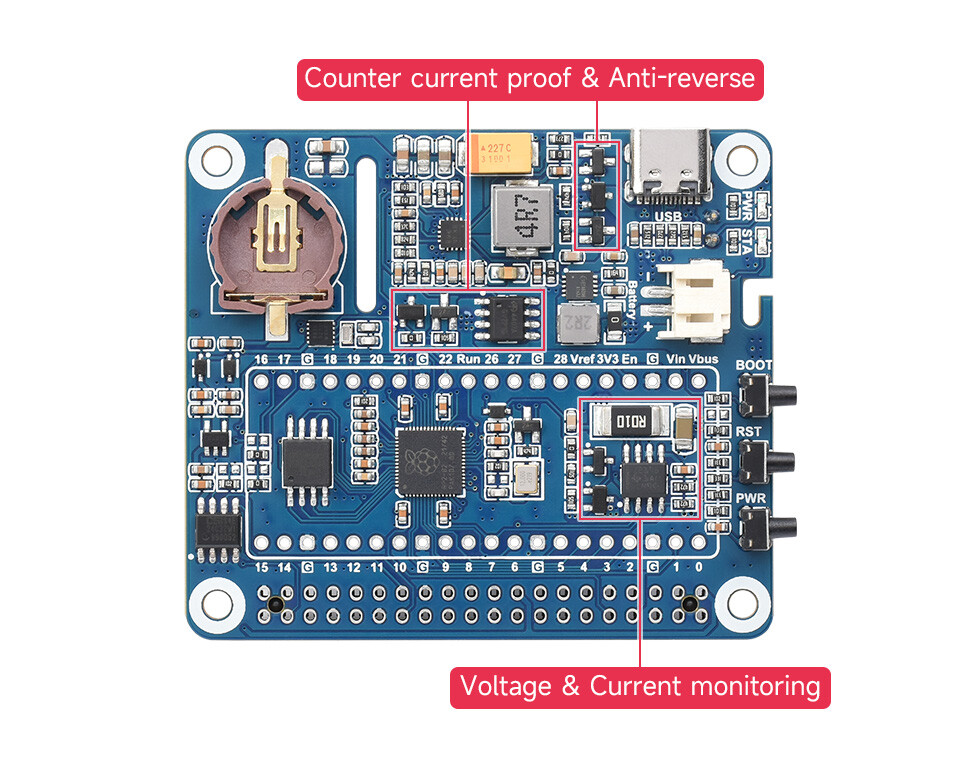 WaveShare Power Management HAT til Raspberry Pi med indbygget RTC og flere beskyttelseskredsløb