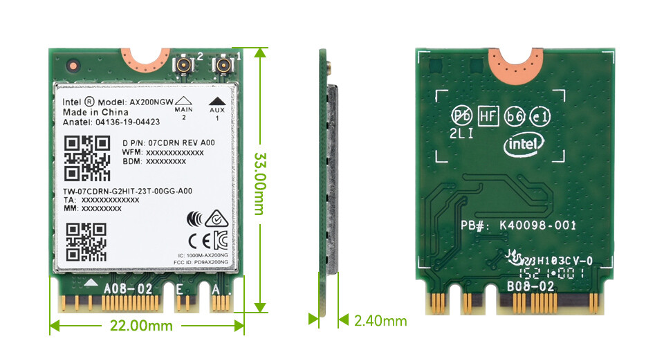 WaveShare Trådløs AX200 NIC Gigabit Tri-Band Wi-Fi 6 802.11AX Standard Bluetooth 5.2