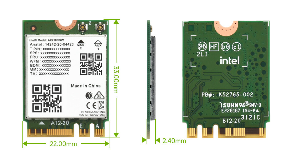 WaveShare Trådløs AX210 NIC Gigabit Tri-Band Wi-Fi 6E 802.11AX Standard Bluetooth 5.2