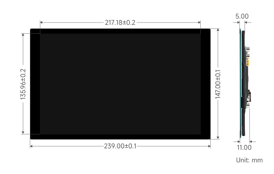WaveShare 10,1 Zoll kapassitivt touchdisplay 1280x800 IPS HDMI-interface optisk bundet forstærket glaspanel