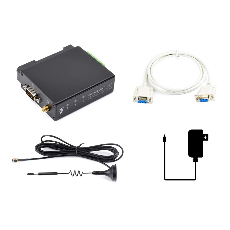 WaveShare Skinnemontér SX1262 LoRa Dataoverføringsenhed LF Version Kit med strømforsyning og seriekabler