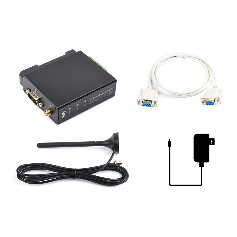 WaveShare Skinnemontér SX1262 LoRa Dataoverføringsenhed HF Version Kit med strømforsyning og seriekabler