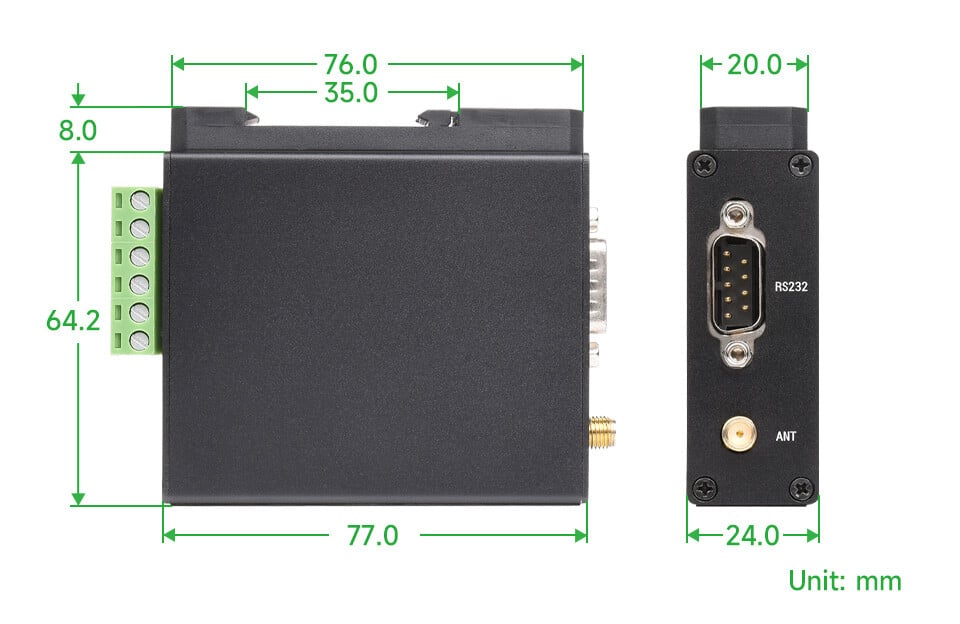 WaveShare Skinnemontér SX1262 LoRa Dataoverføringsenhed HF Version Kit med strømforsyning og seriekabler