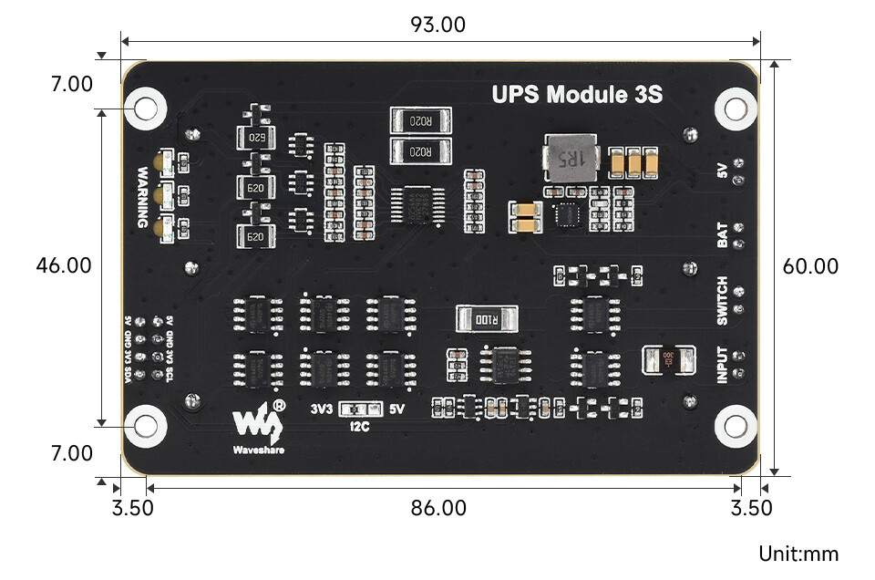 WaveShare UPS-modul, 5V 5A udgang med 3 x 18650 slot