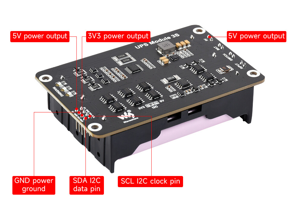 WaveShare UPS-modul, 5V 5A udgang med 3 x 18650 slot