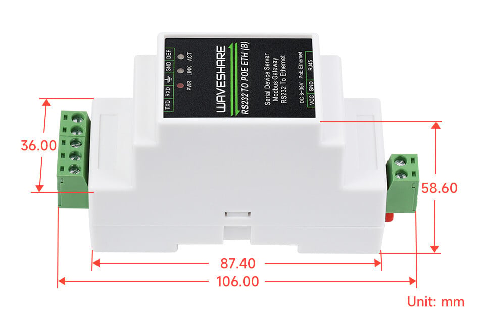 WaveShare Industrielt Seriell Server RS232 til RJ45 Ethernet TCP/IP til Seriell Støtte Monteringsbeslag