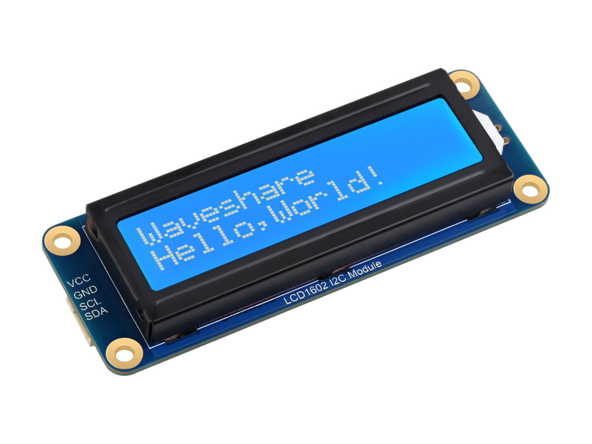WaveShare LCD1602 I2C Modul 3.3V/5V 16x2 tegn Hvid på Blå