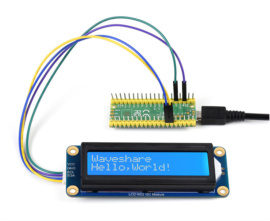 WaveShare LCD1602 I2C Modul 3.3V/5V 16x2 tegn Hvid på Blå