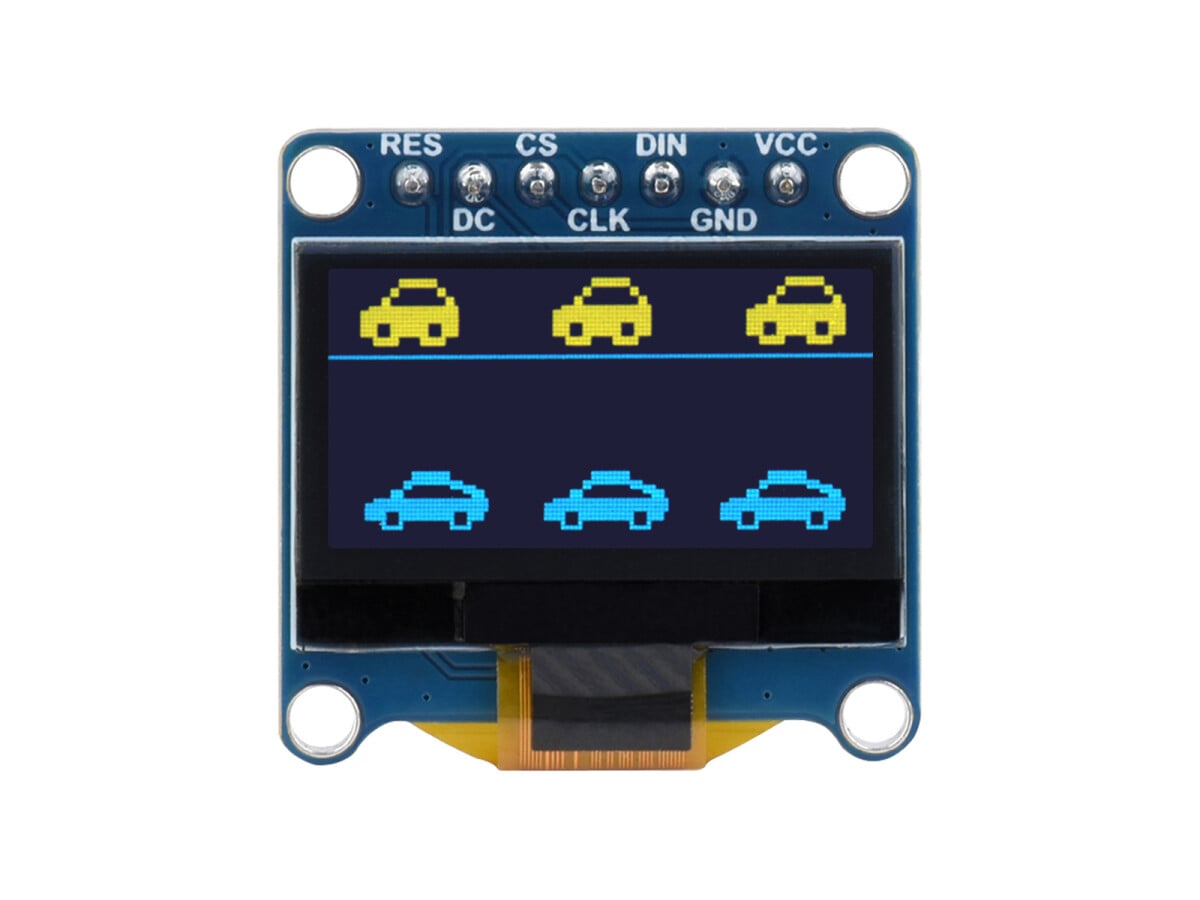 WaveShare 0,96 Zoll OLED-displaymodul Gul/Blå 128x64 SPI I2C
