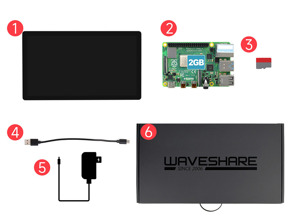WaveShare 21,5 Zoll kapativer Touch-Monitor med 2 GB Raspberry Pi 4B Full HD 1080x1920 HDMI 10-punkts touch