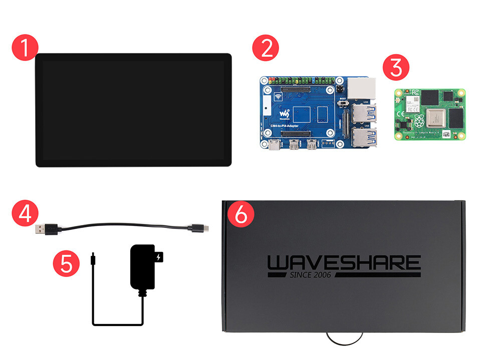 WaveShare 21,5" Kapassitiv berøringsskærm med 2GB Raspberry Pi CM4 og CM4-til-Pi4-adapter 1080x1920 Full HD HDMI 10-punkts berøring