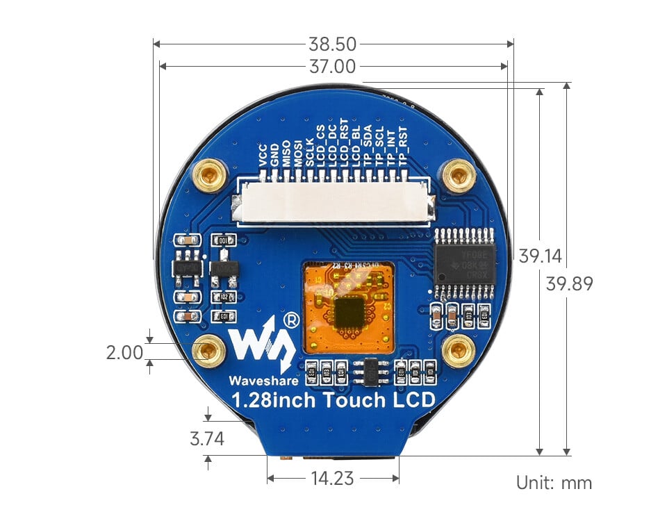 WaveShare 1,28 Zoll Rund LCD-display med touchpanel 240x240 IPS SPI I2C