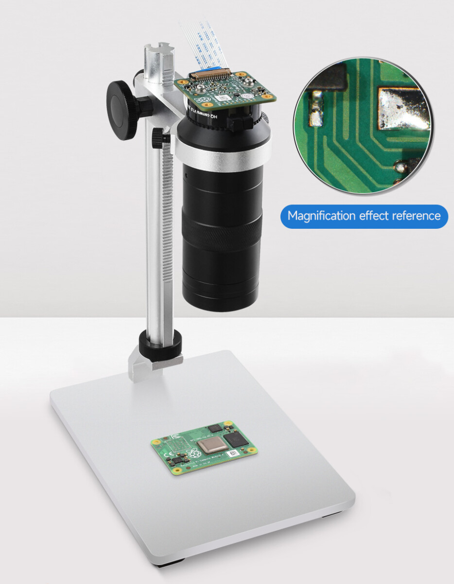 WaveShare 100X Industrimicroscopelinse med C/CS-montering til Raspberry Pi HQ Kamera
