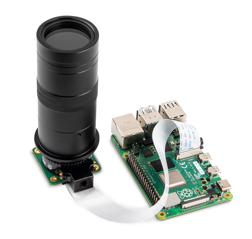 WaveShare 100X Industrimicroscopelinse med C/CS-montering til Raspberry Pi HQ Kamera