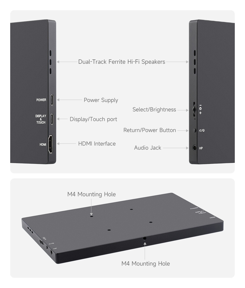 WaveShare 8 Zoll Kapazitiver Touch Display 1280×800 HDMI/Type-C Display Schnittstelle Optisk gebundene, gehärtetes Glaspanel