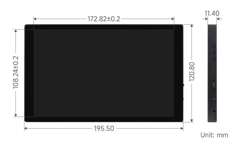 WaveShare 8 Zoll Kapazitiver Touch Display 1280×800 HDMI/Type-C Display Schnittstelle Optisk gebundene, gehärtetes Glaspanel