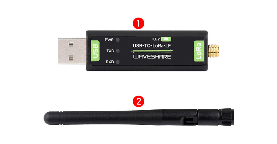 WaveShare USB til LoRa-datatransmissionsmodul, version LF med TCXO-krystaloscillator