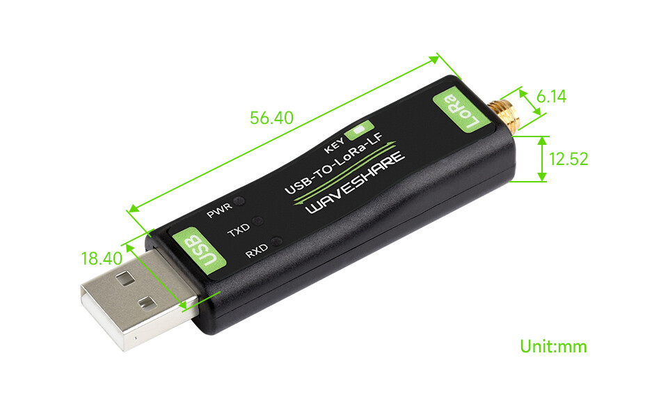 WaveShare USB til LoRa dataoverføringsmodem HF-version 868 MHz med XTAL-krystalosillator