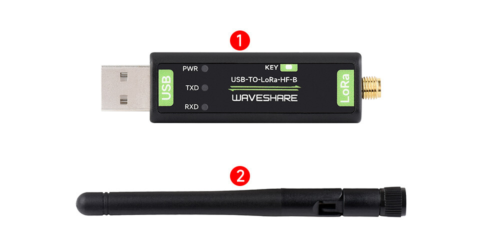WaveShare USB til LoRa dataoverføringsmodem HF-version 868 MHz med XTAL-krystalosillator