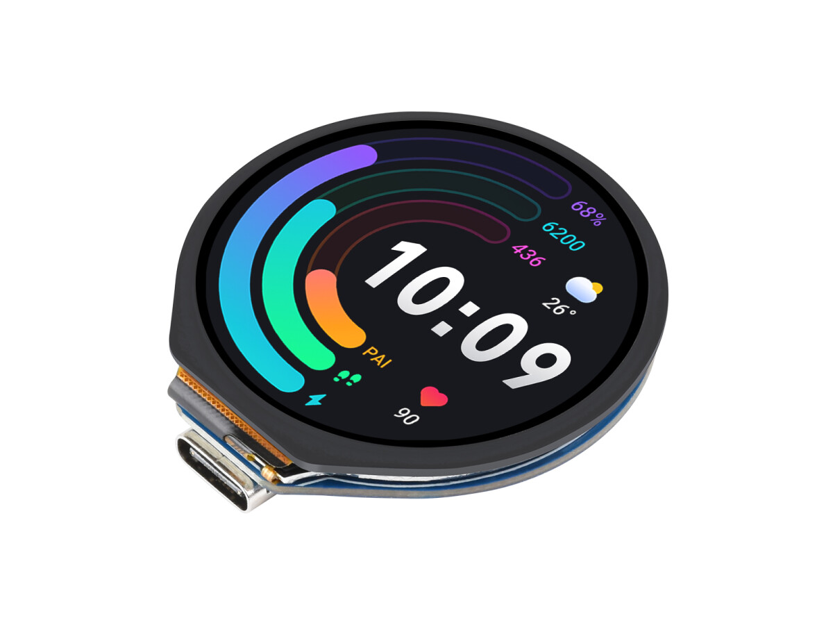 WaveShare RP2040 Mikrocontroller Udviklingskort med 1,28 tommer Rund Touch LCD Accelerometer Gyroskop Sensor