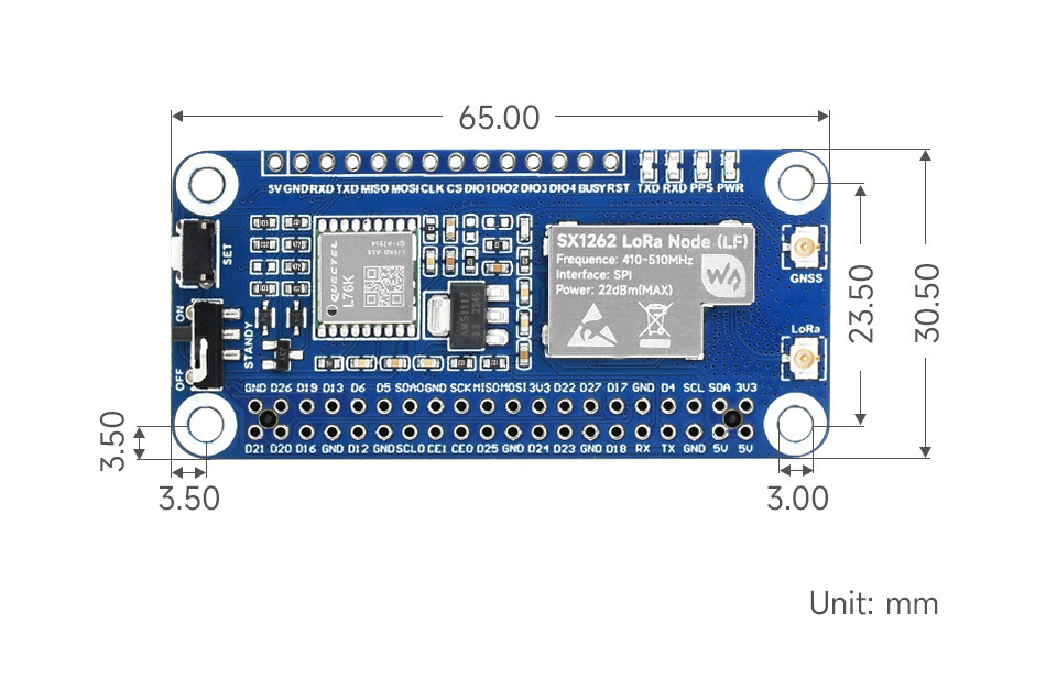 WaveShare SX1262 LoRaWAN Node Modul Udvidelsesplade 868 MHz med GNSS-funktion til Raspberry Pi