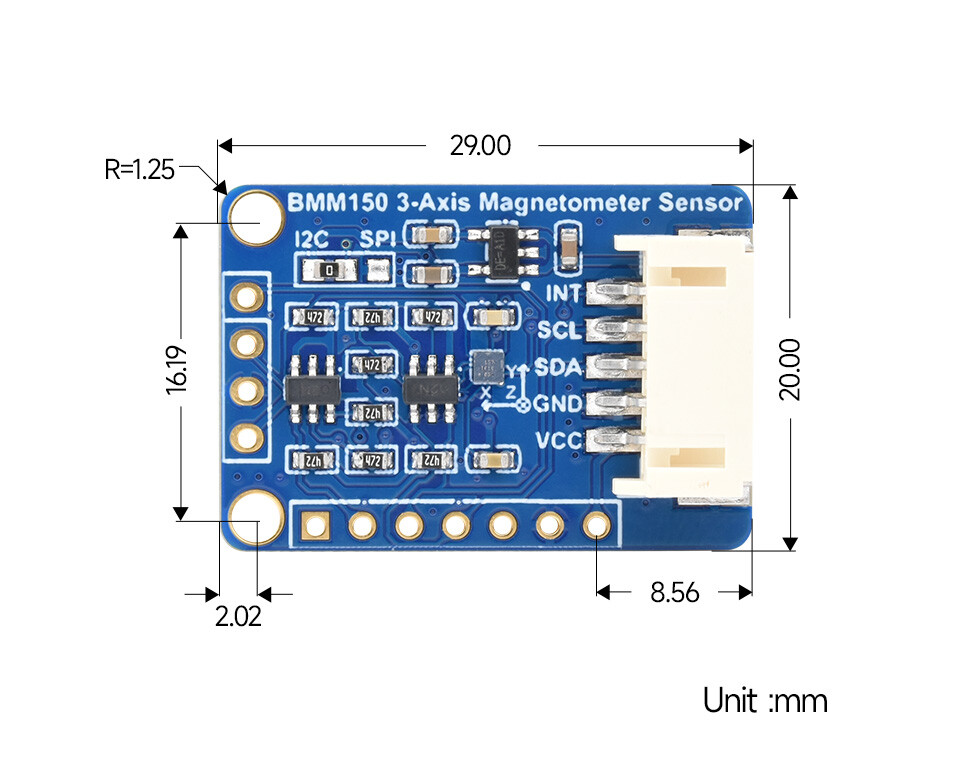 WaveShare BMM150 3-akse magnetometer sensor digital kompas magnetfeltmåling