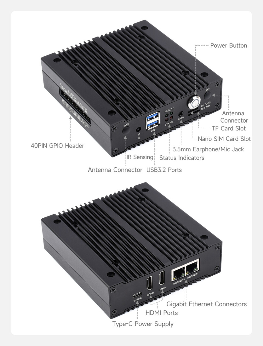 WaveShare NAS Multi-Funktionel Mini-Computer uden Raspberry Pi CM4, Netværkslager med to SSD-slots