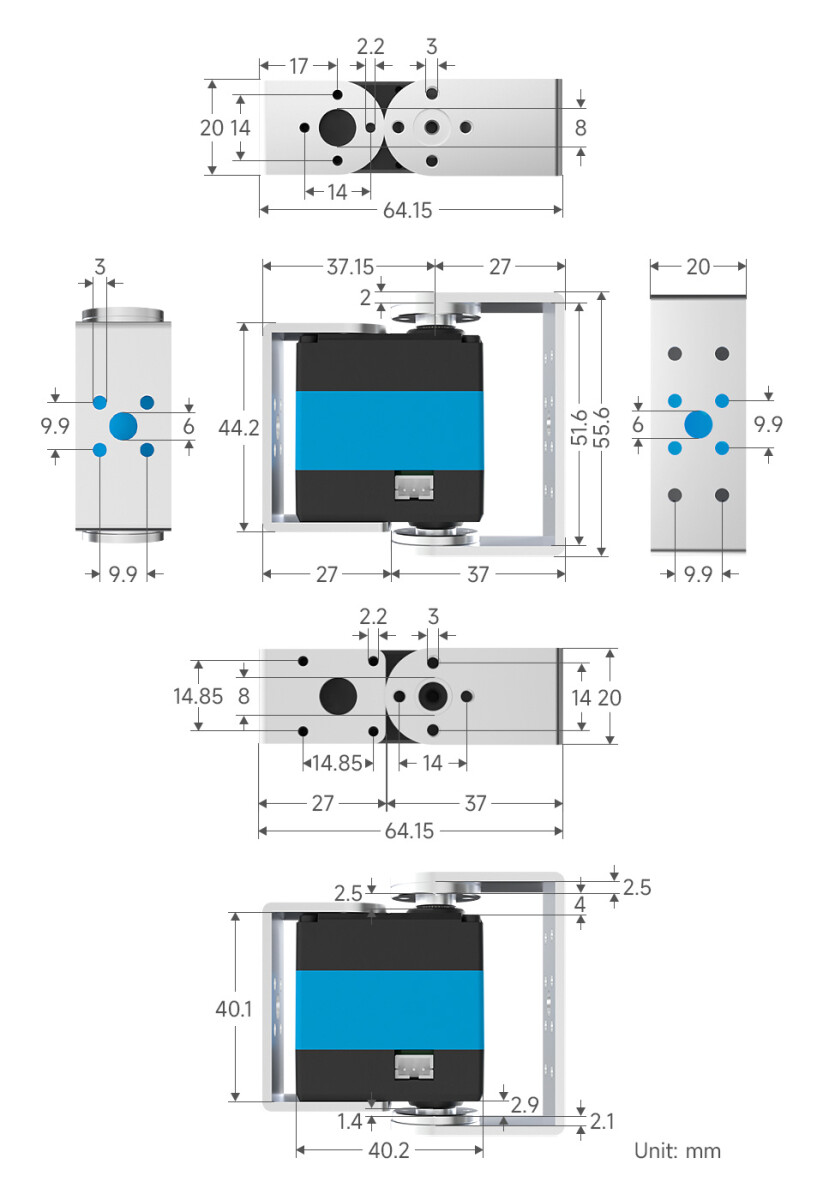 WaveShare ST3020 Serie Bus Servo 25 kg.cm Bredt spændingsområde, høj præcision og stort moment, med programmerbar 360 graders magnetisk encoder