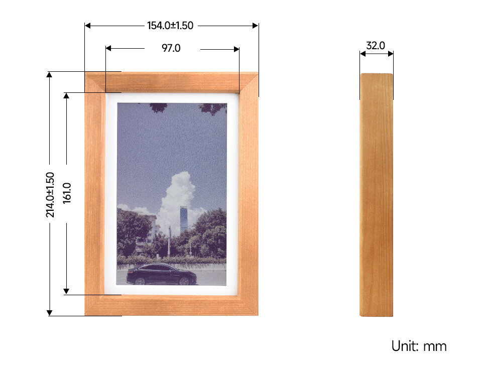 WaveShare 7,3 Zoll ACeP 7-farvet E-Paper Solid Wood Photo Frame 800x480 med batterier