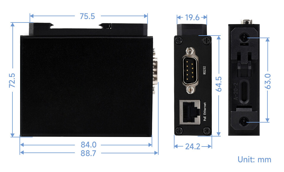 WaveShare Rail-Mount Serial Server, RS232/485/422 til RJ45 Ethernet Modul, TCP/IP til Serial