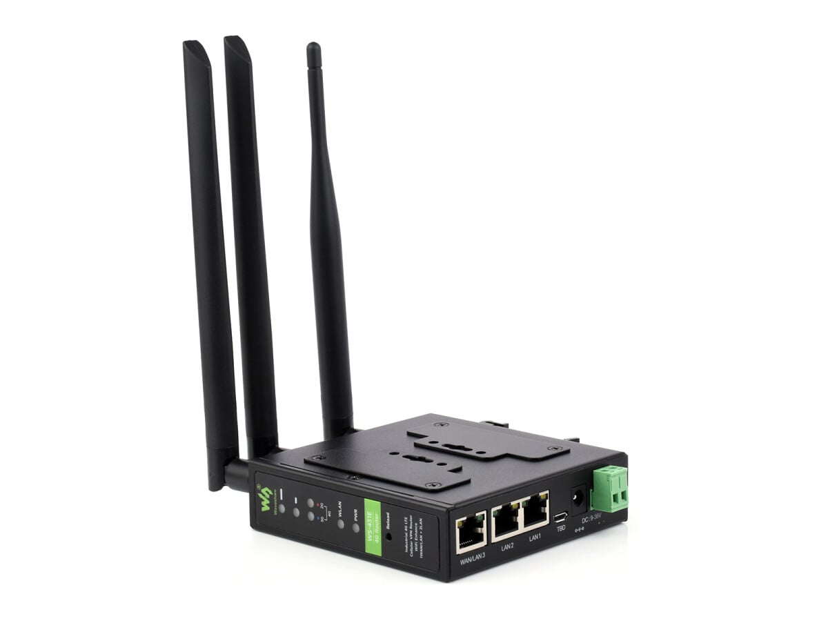 WaveShare Industriemodel 4G LTE Router med 3x Ethernet-porte, flere VPN-protokoller, WIFI – Hurtig internetadgang, Dual Qualcomm-chips
