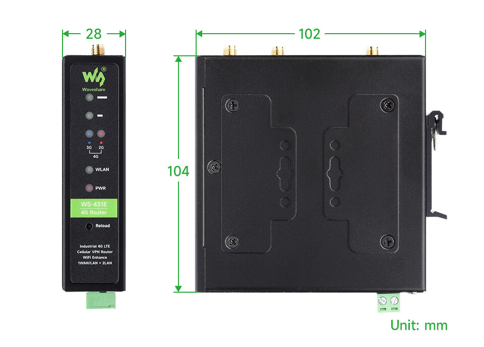 WaveShare Industriemodel 4G LTE Router med 3x Ethernet-porte, flere VPN-protokoller, WIFI – Hurtig internetadgang, Dual Qualcomm-chips