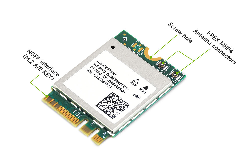WaveShare AW-CB375NF Dual-Band trådløs NIC 2.4G/5GHz Dual-band WiFi 5, RTL8822CE-CG kerne, BLE Bluetooth 5.0