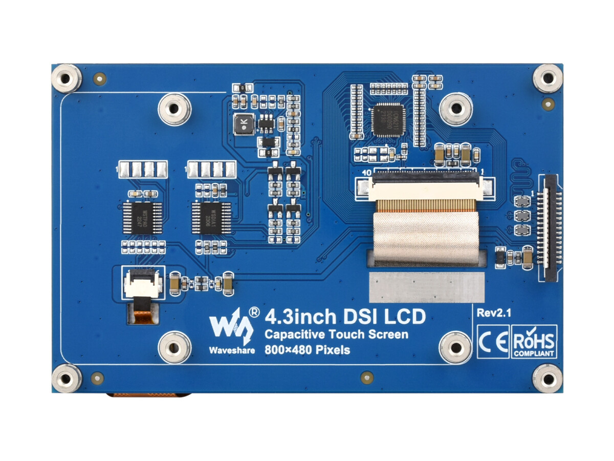 WaveShare 4,3 Zoll QLED-display med DSI-interface, 800x480, integreret struktur, robust glaspanel