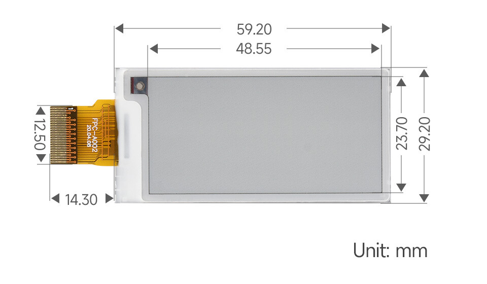 WaveShare 2,13 Zoll E-Paper (G) rå display 250x122 Rød/Gul/Sort/Hvid