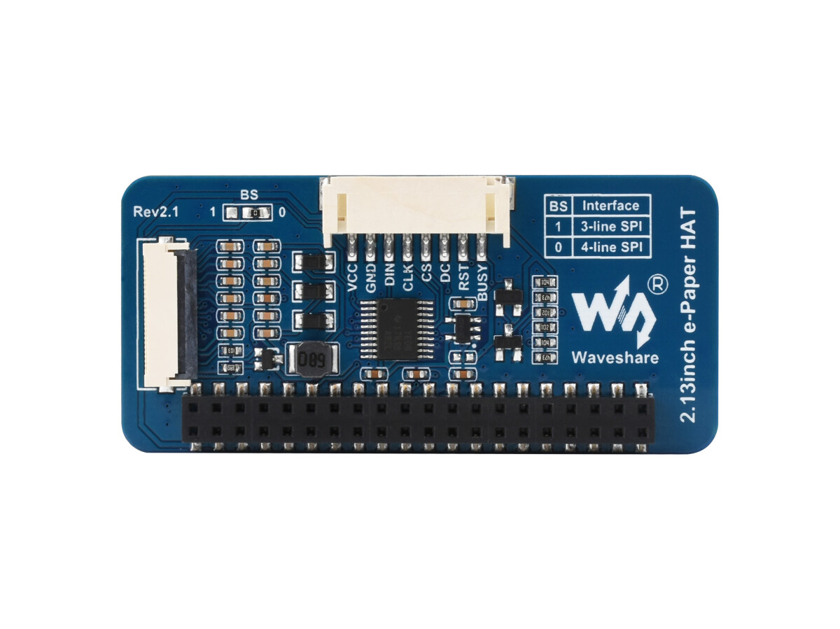 WaveShare 2,13 Zoll E-Paper HAT (G) 250x122 SPI Interface Rød/Gul/Sort/Hvid
