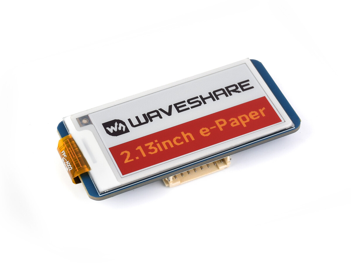 WaveShare 2,13 Zoll E-Paper HAT (G) 250x122 SPI Interface Rød/Gul/Sort/Hvid
