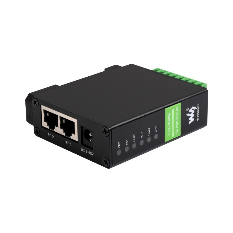 WaveShare 2-kanals RS485 til RJ45 Ethernet Serial Server, duale RS485 og duale POE Ethernet porte