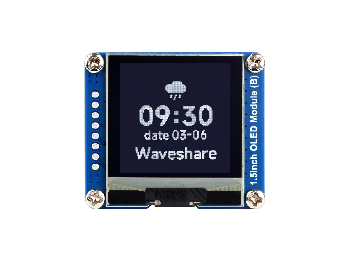 WaveShare 1,5 Zoll OLED-displaymodul 128×128 SPI I2C Hvid på sort display